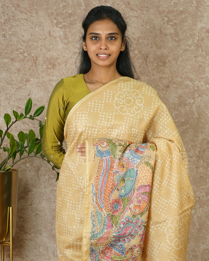 Mustard Bandhani Kota Tussar - PD3848