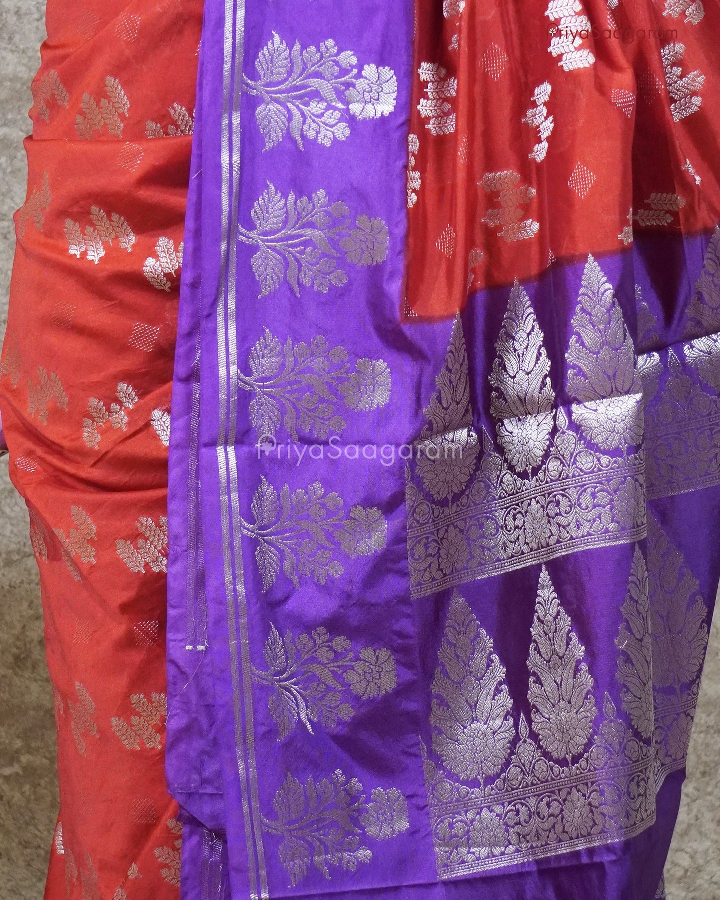 Red Purple Contrast Tussar - PC3260