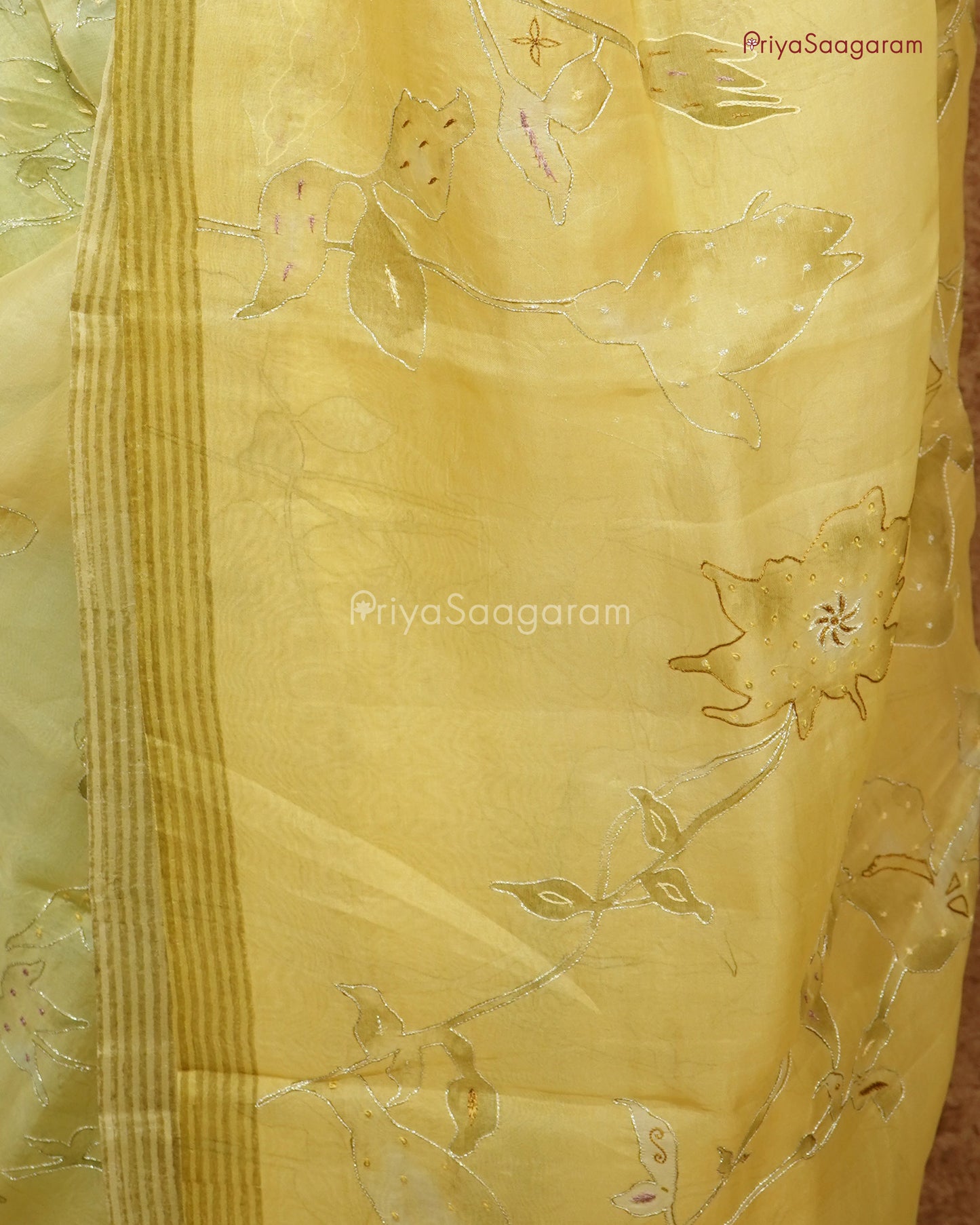 Vintage Yellow Floral Organza - PD712