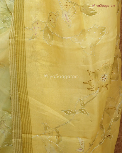 Vintage Yellow Floral Organza - PD712