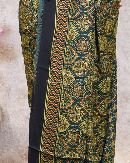 Hunter Green Ajrak Modal Tussar - PC16