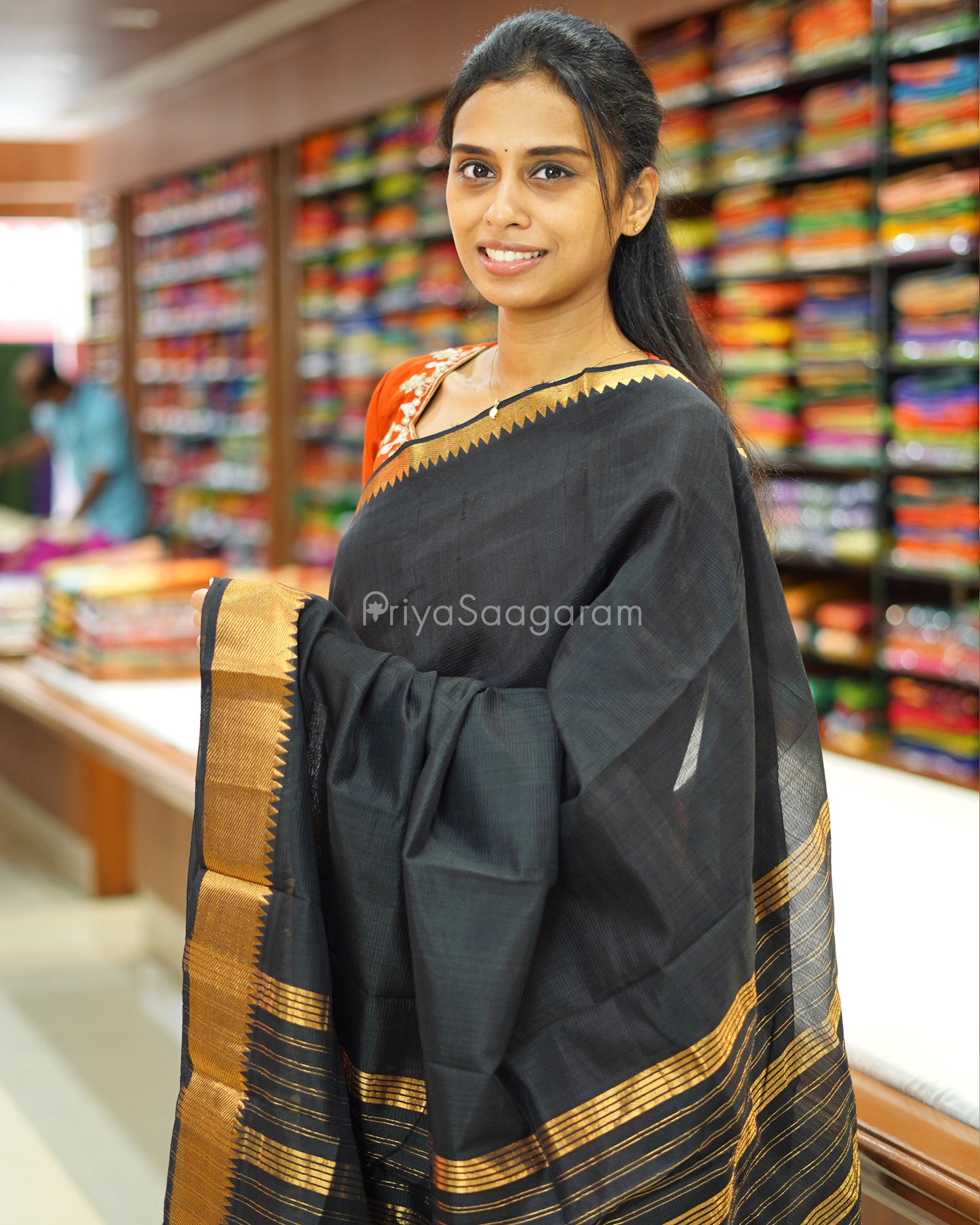 Black Solid Mangalagiri Silk Cotton - N4991