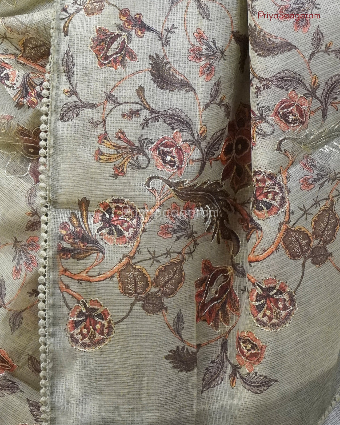 Green Floral Aari Kota - PC3298