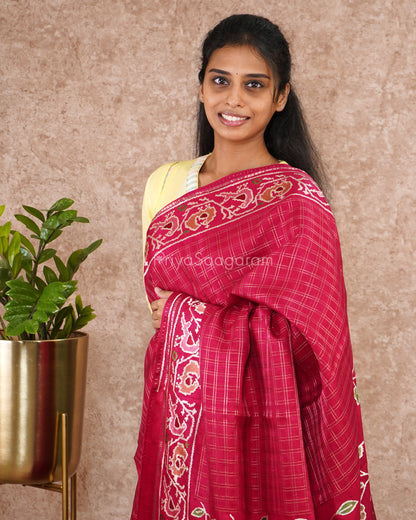 Rouge Pink Kutch Work Tussar - PD5487