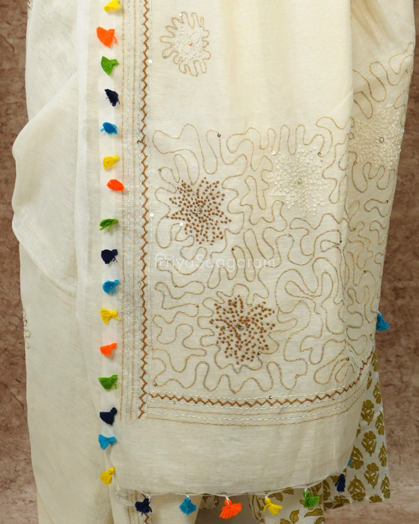 Cream Embroidery Pure Cotton - PD1422