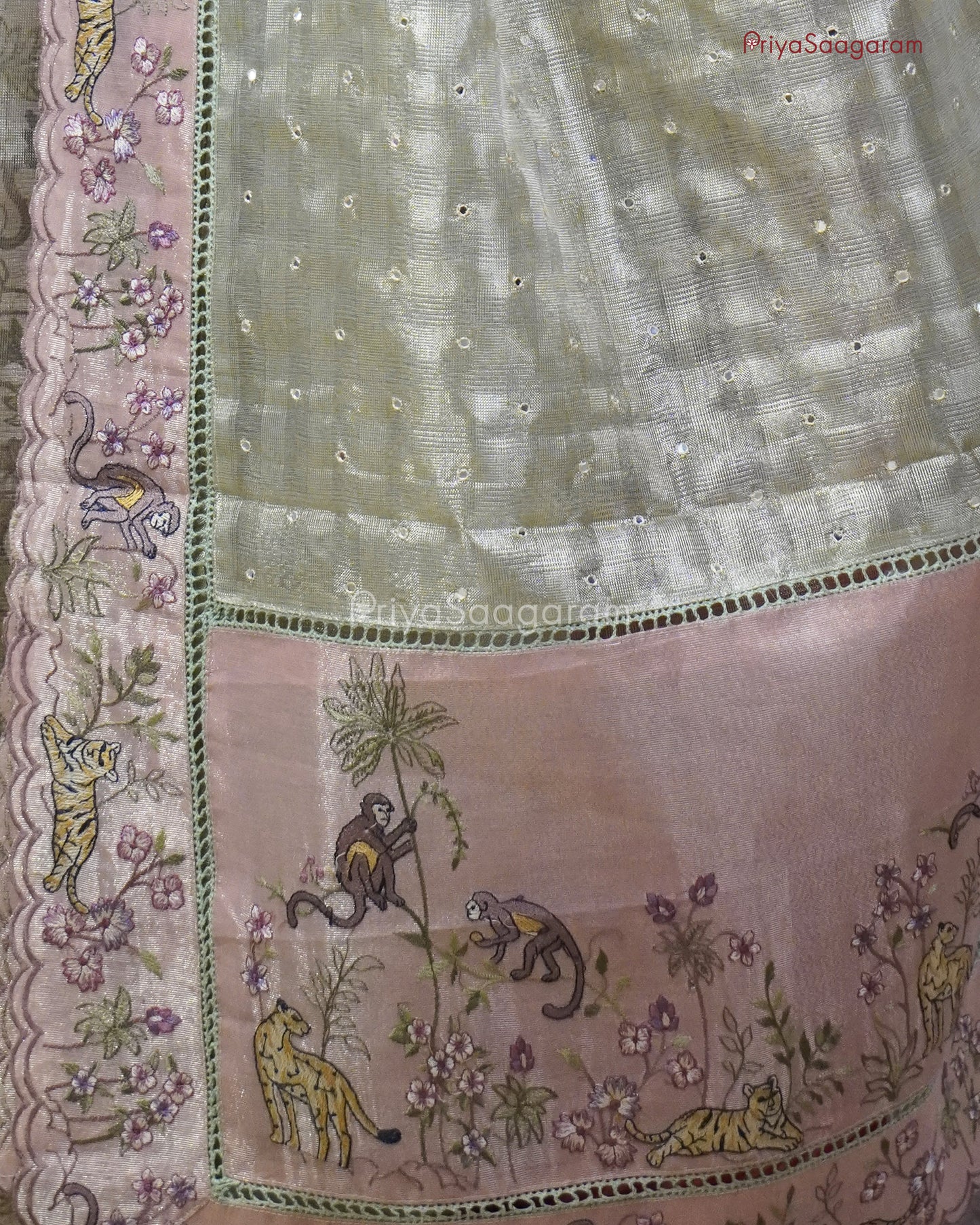 Shining Gold Wildlife Embroidery Tissue Silk - PC3566