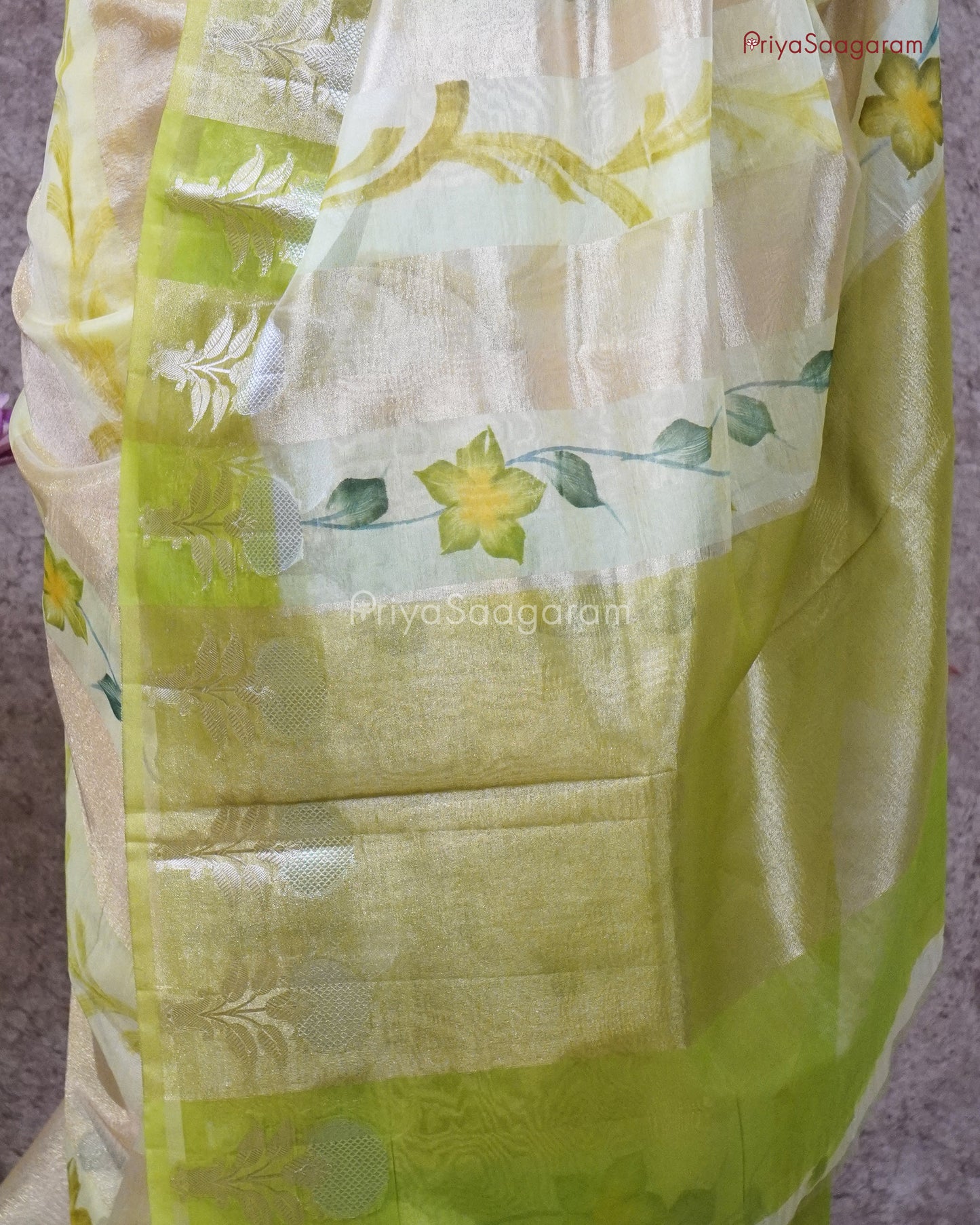 Green Floral Celebration in Tissue Silk - PC3229