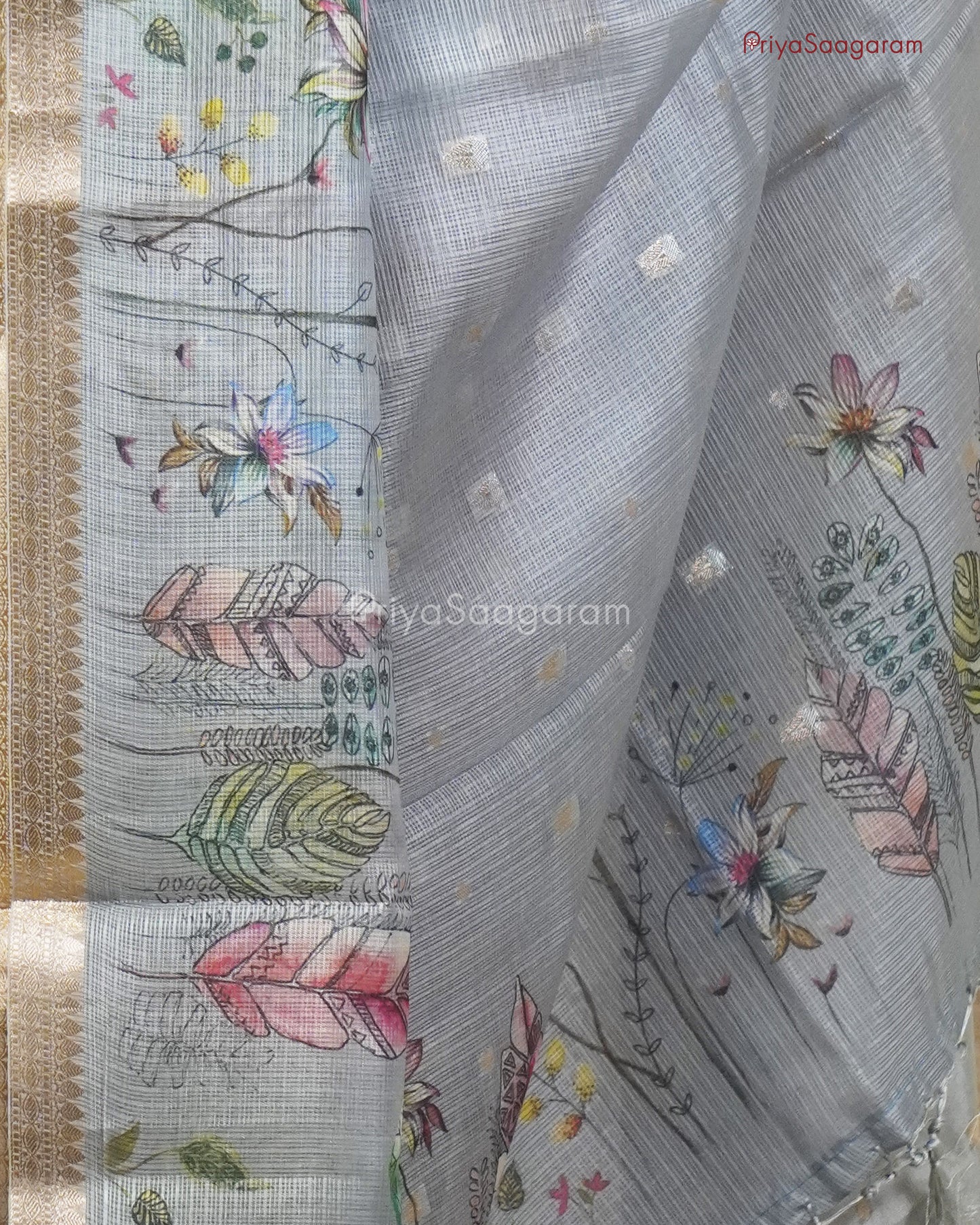 Grey Floral Zari Kota - PC3553