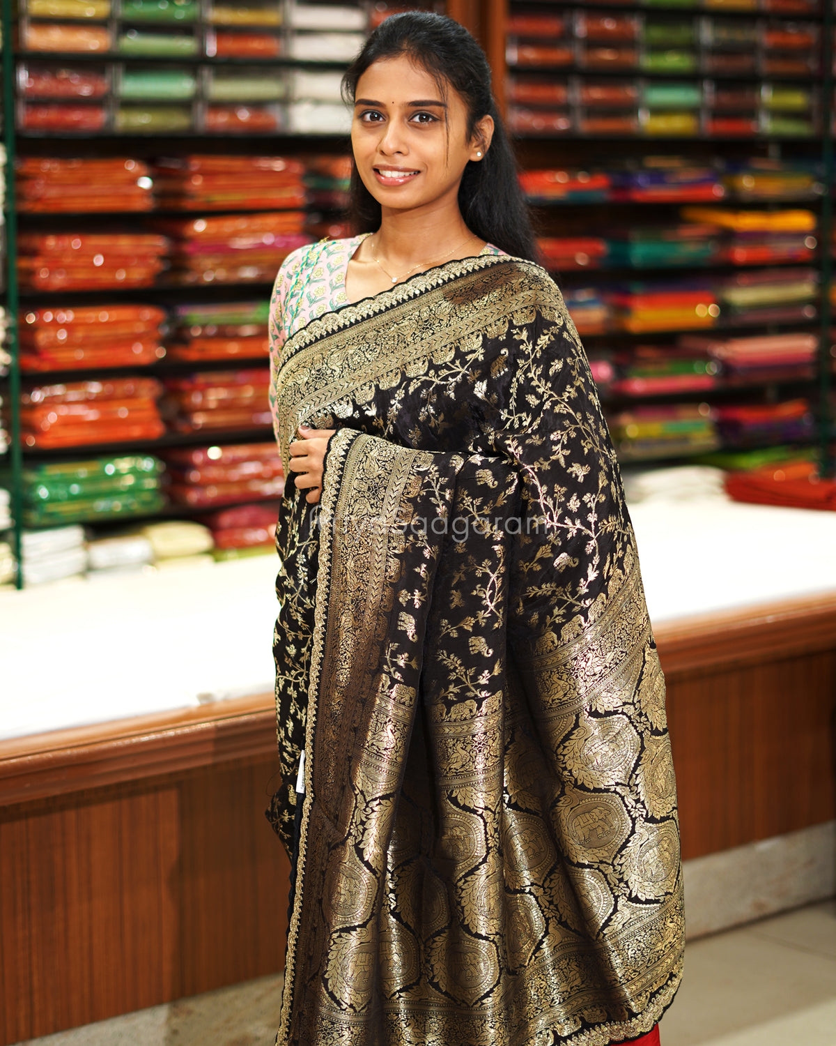 Black Designer Banaras Silk - PE600