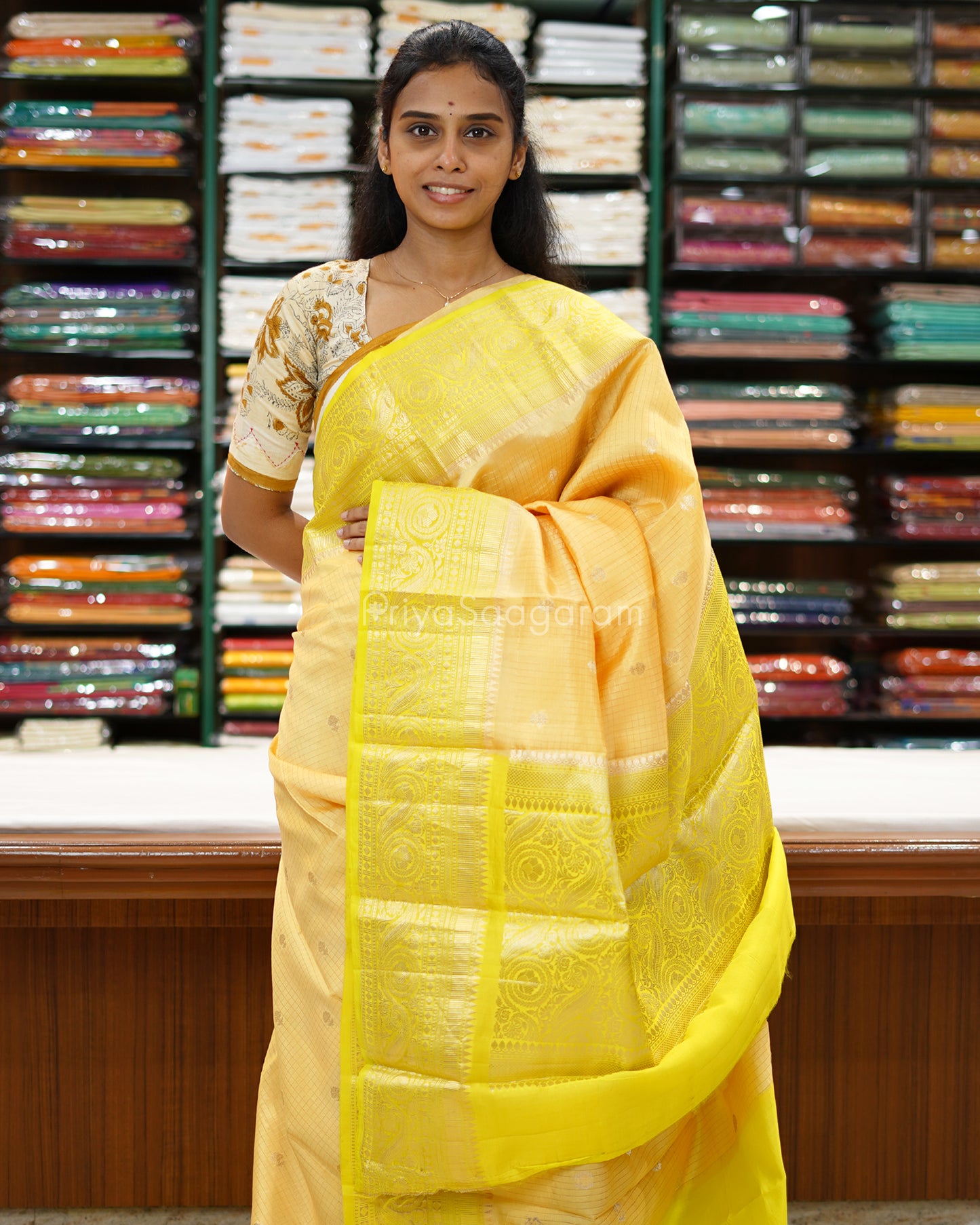 Lime Yellow Green Kanchi Banaras Silk - PC3599