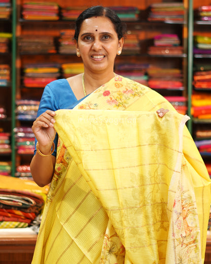 Yellow Printed Kota Silk - PE6518