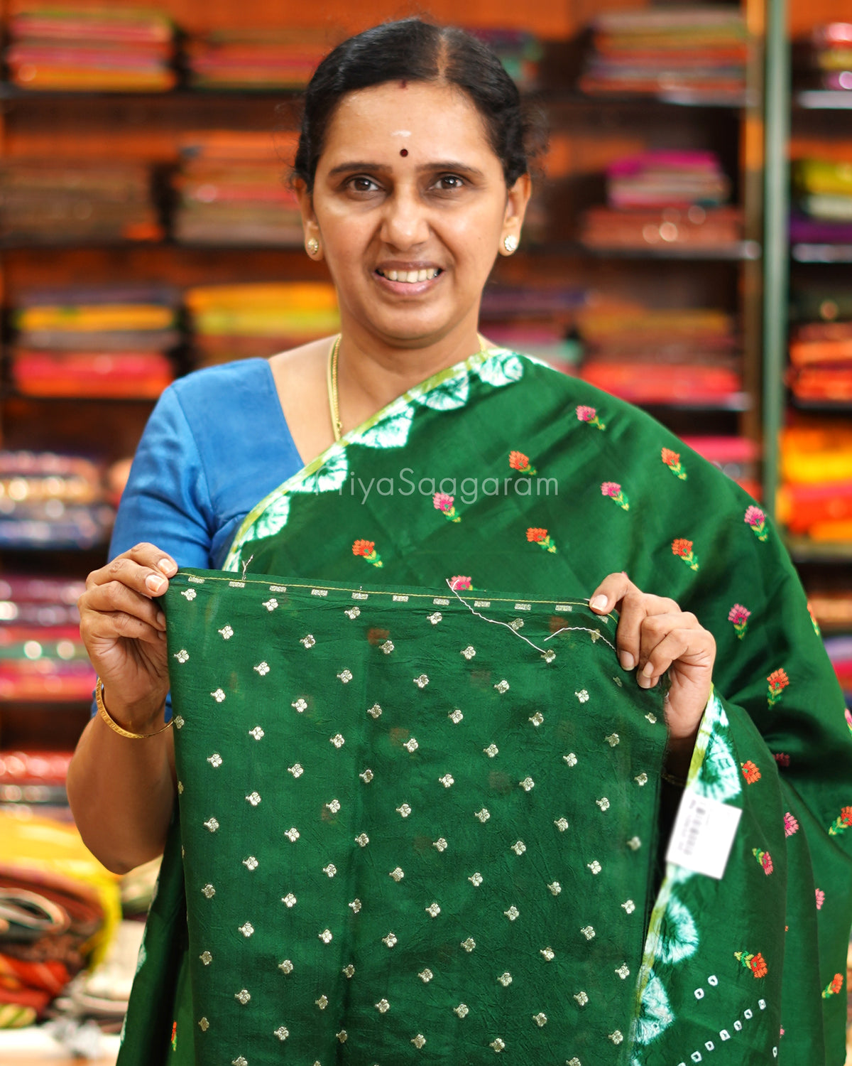 Green Embroidery Bandhani Raw Mango Silk - PE6489