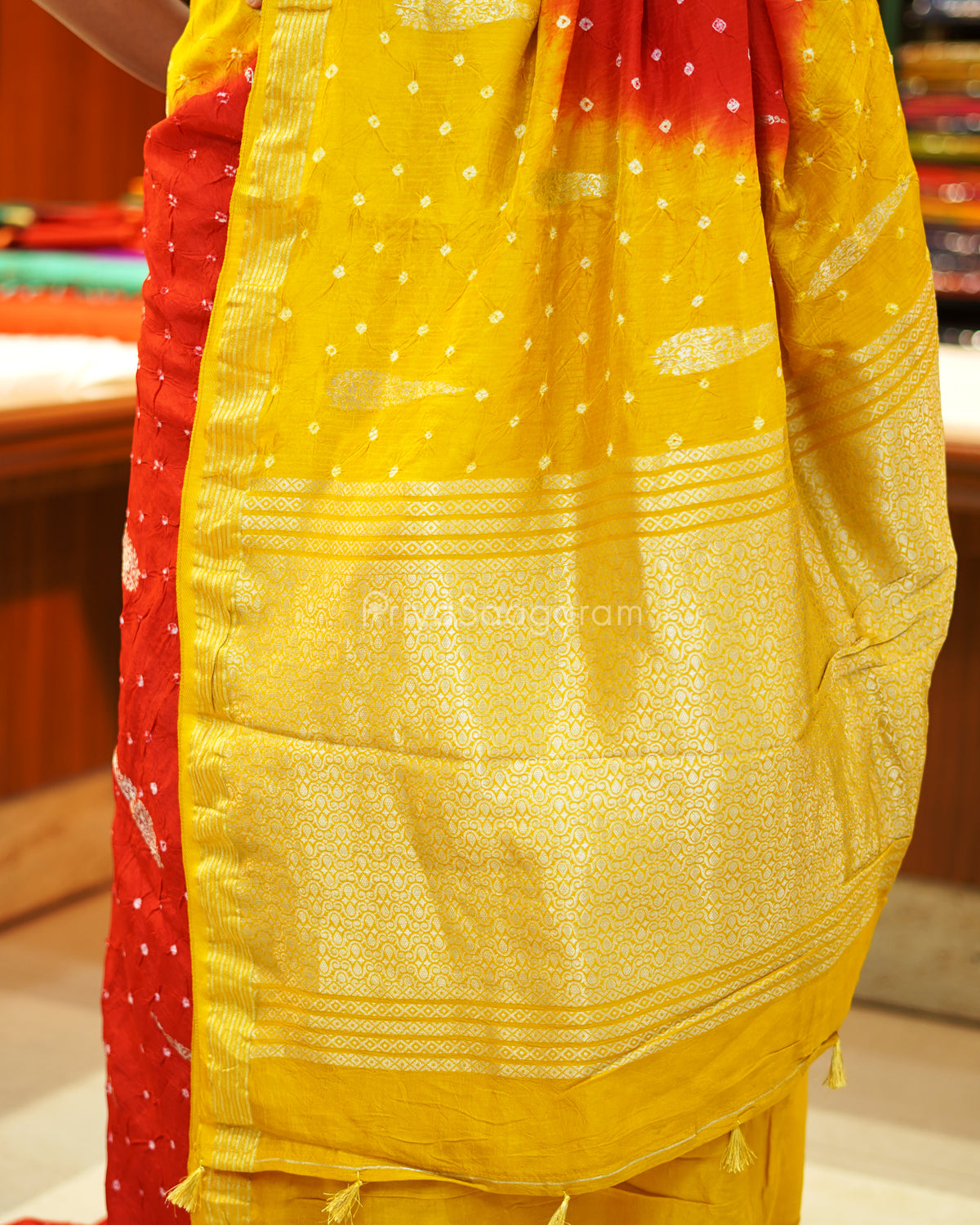 Yellow Red Banaras Bandhani - PE2768