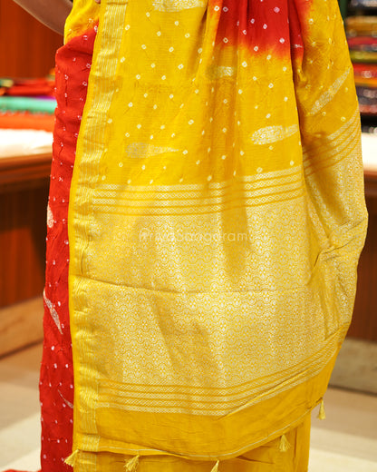 Yellow Red Banaras Bandhani - PE2768
