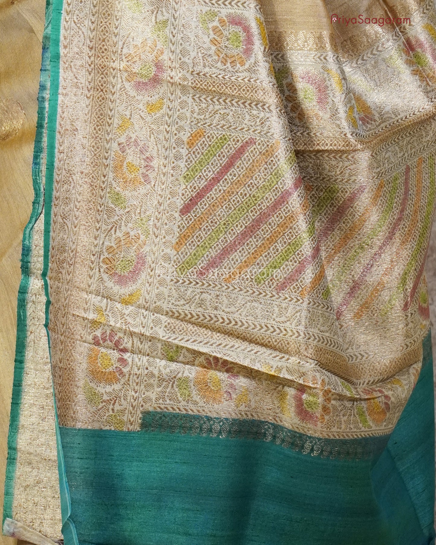 Mustard Green Painted Matka Silk - PB5407