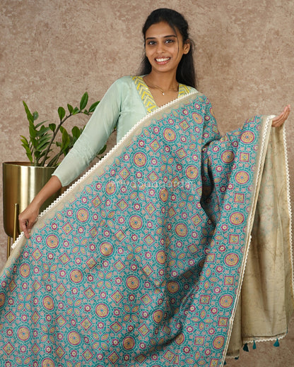 Greenish Blue Embroidery Tussar - PD1776