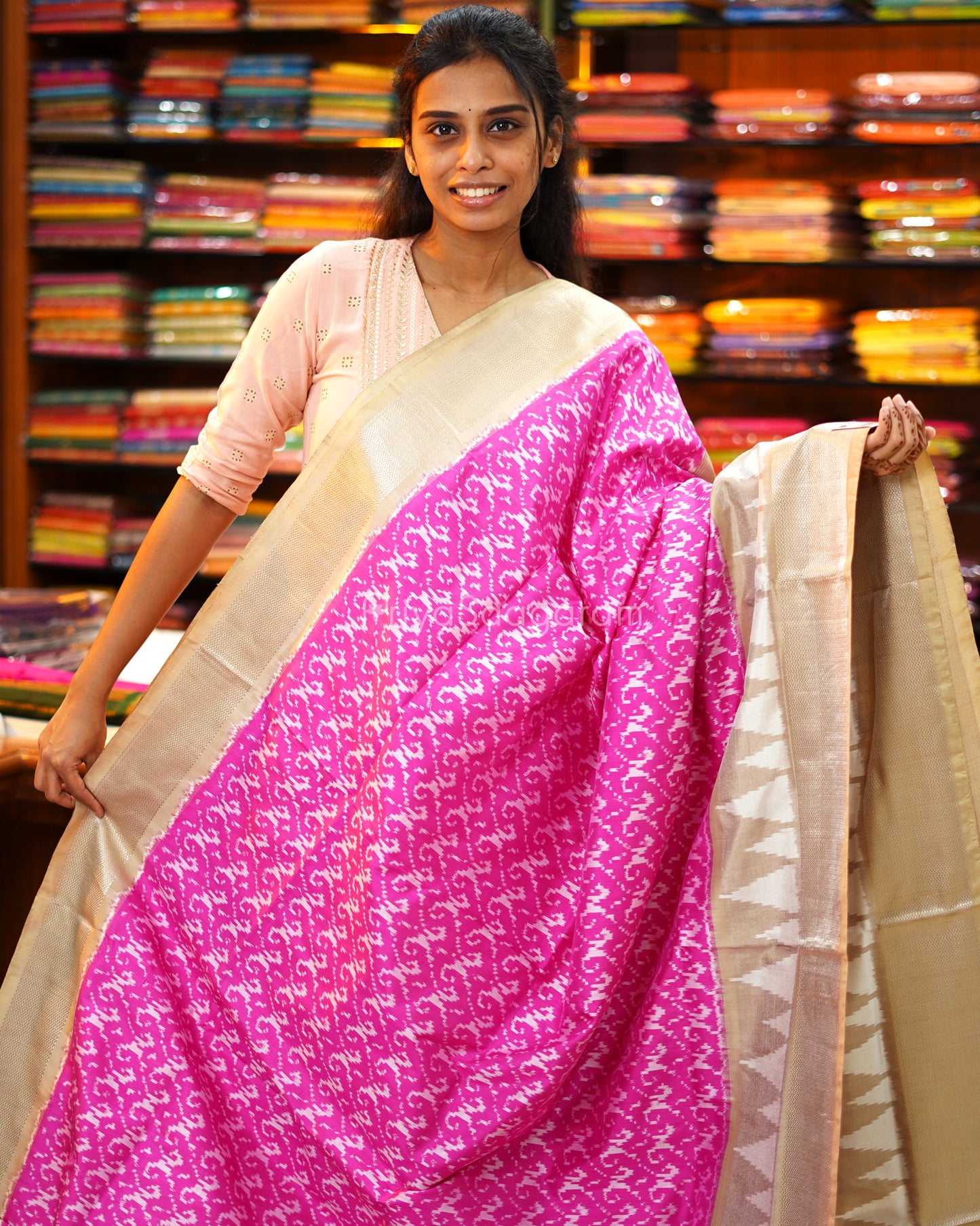 Taffy Pink Ikkat Silk - M15327