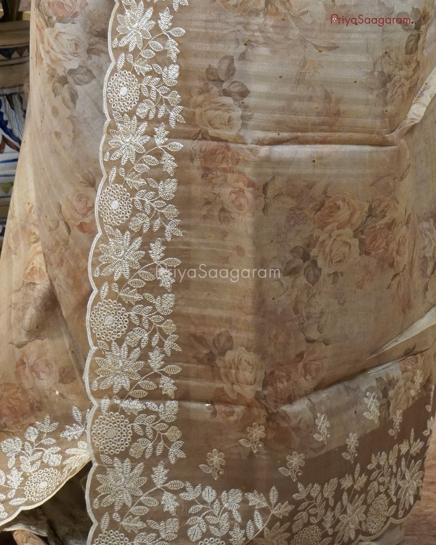 Biscotti Scallop Embroidery Tussar - PB2193