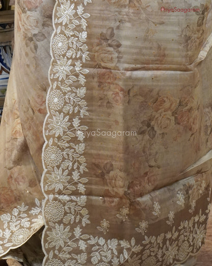 Biscotti Scallop Embroidery Tussar - PB2193