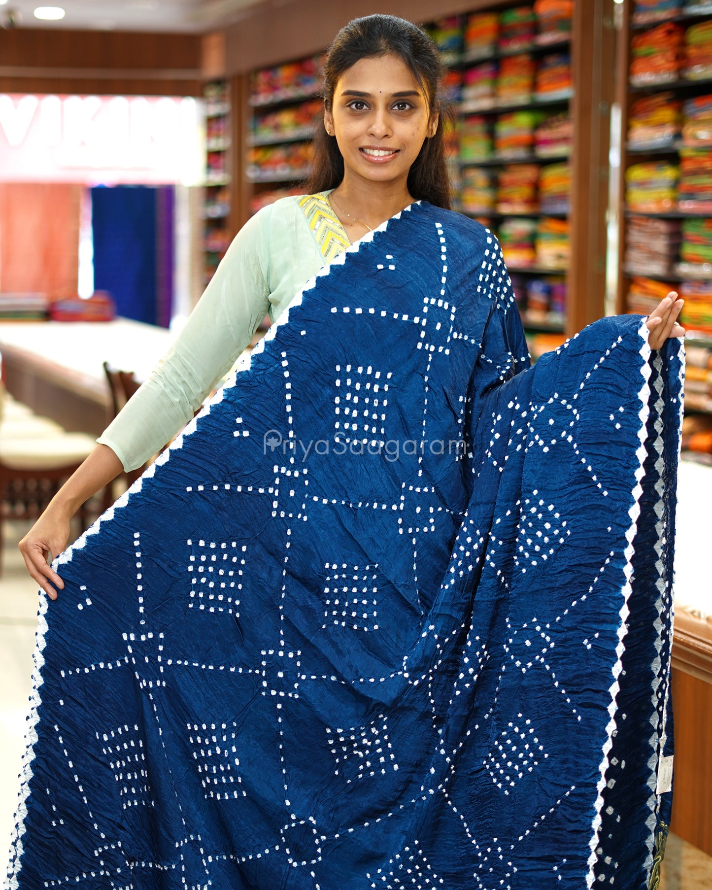 Teal Blue Bandhani Modal Silk - PD1728