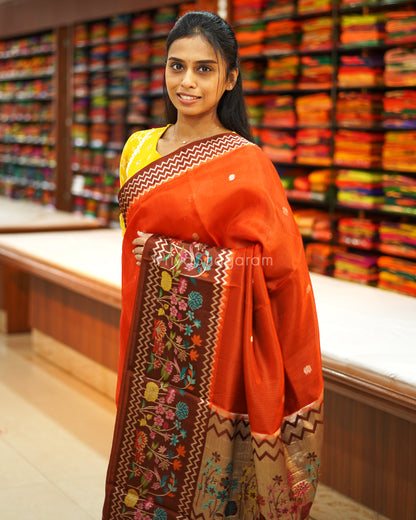 Rust Orange Zari Silk Kota - PE892