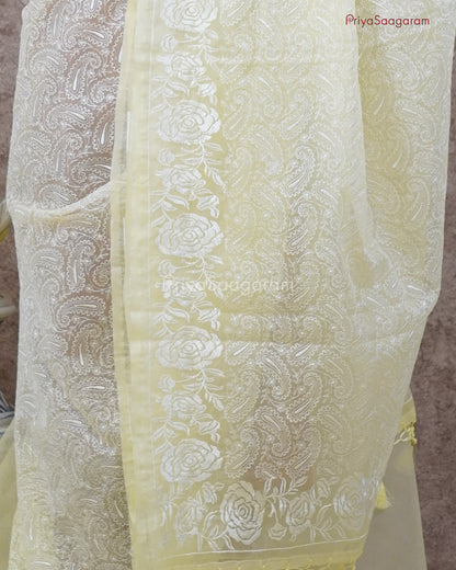 Lemon Yellow Chikankari Organza - PC3828