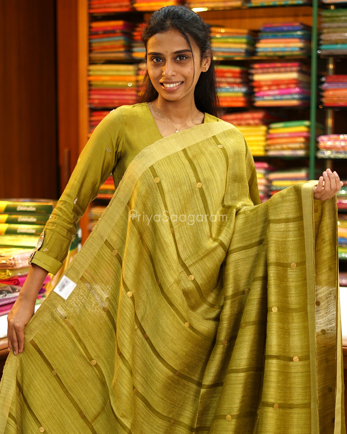 Olive Green Tussar Organza - PD3779