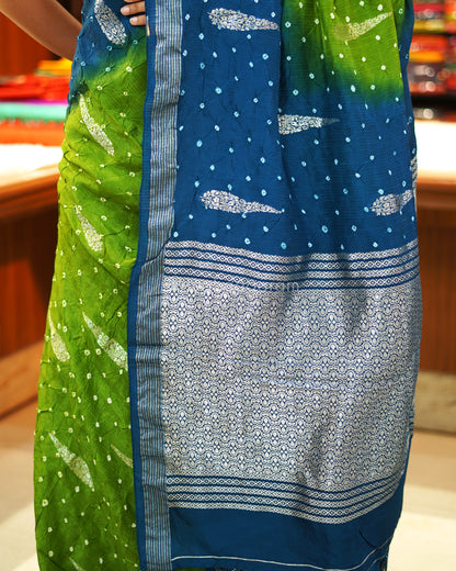 Blue Green Banaras Bandhani - PE2767