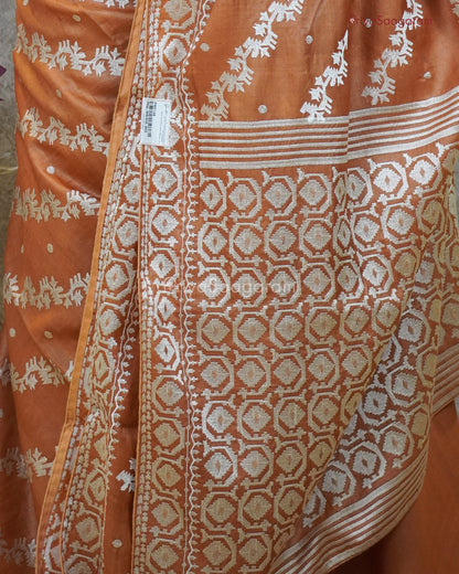Warm Orange Embroidery Tussar - PB2148