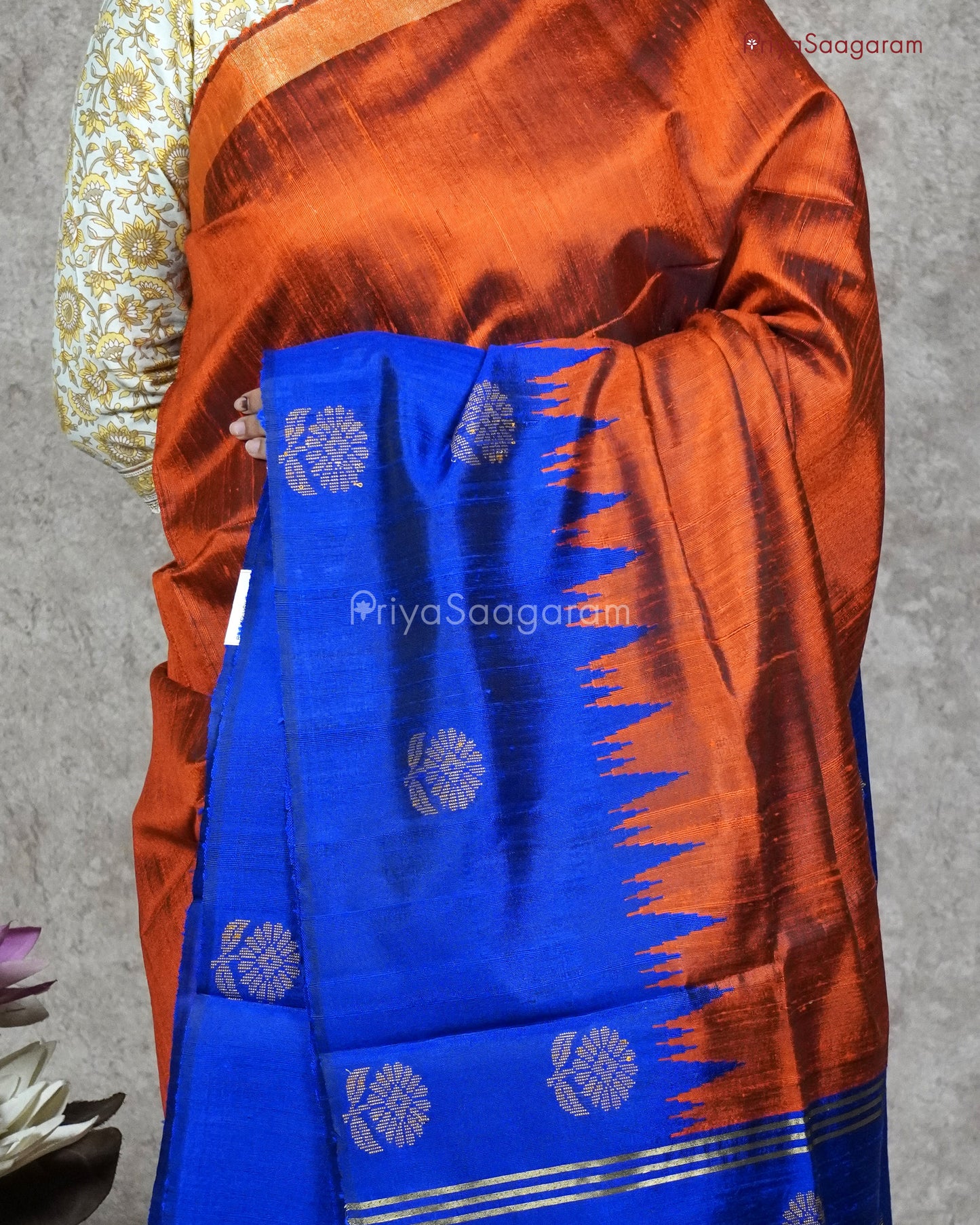 Brick Red Korvai Kadhi Tussar - PB2588