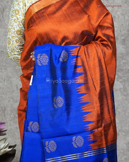 Brick Red Korvai Kadhi Tussar - PB2588