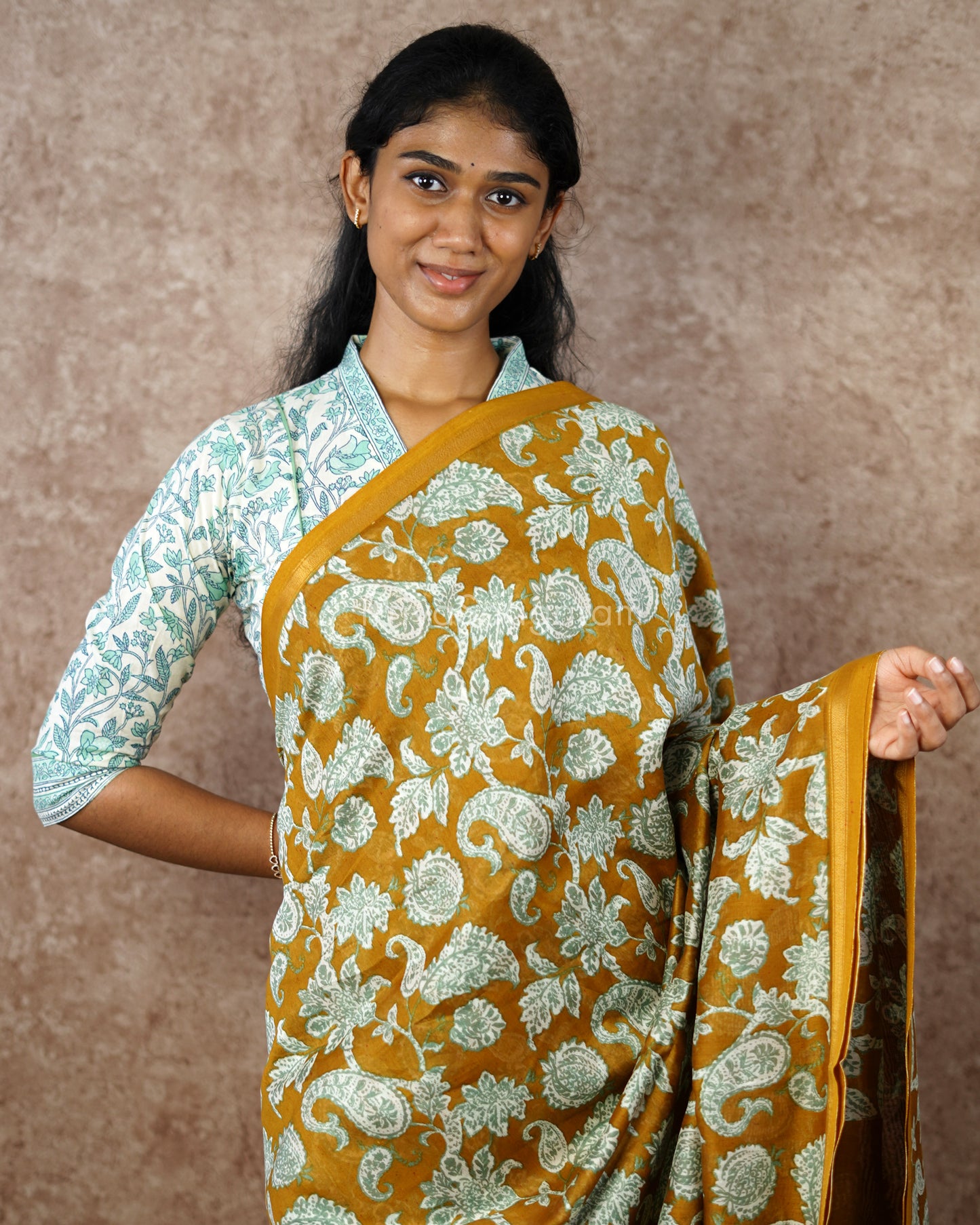 Kalamkari Printed Mustard Chanderi - PD574
