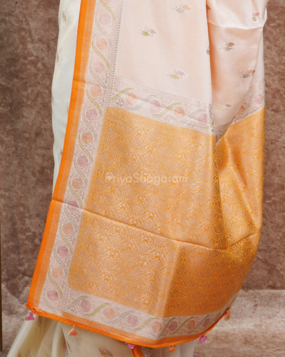 Cream Orange Minakari Chinya Silk - PD4637