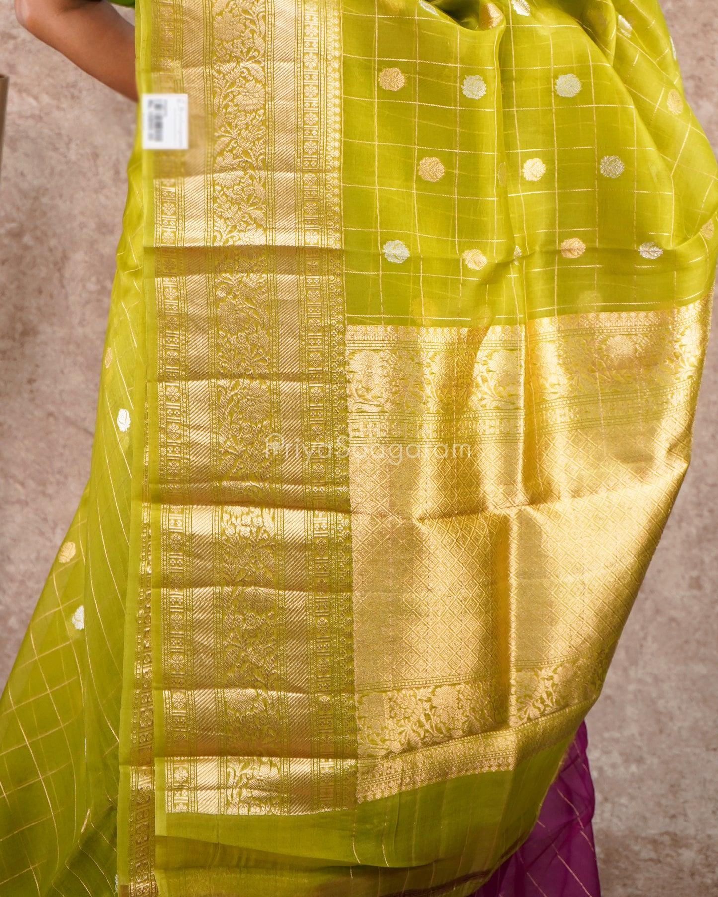 Checked Green Pink Contrast Kora Silk - PD4979