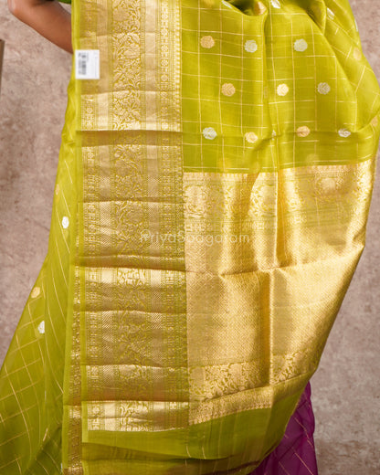 Checked Green Pink Contrast Kora Silk - PD4979