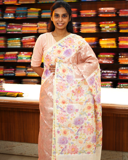 Nude Pink Floral Silk Kota - PD1900