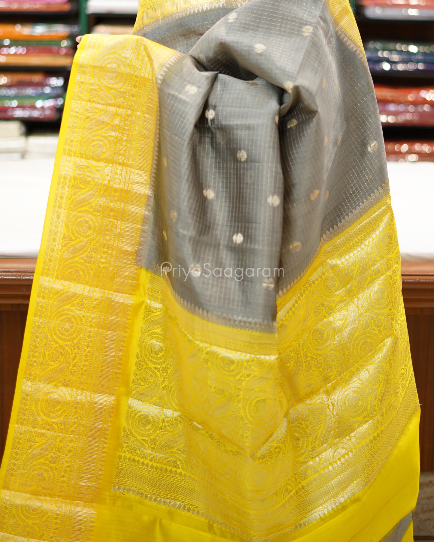 Charcoal Mustard Kanchi Banaras Silk - PD1063