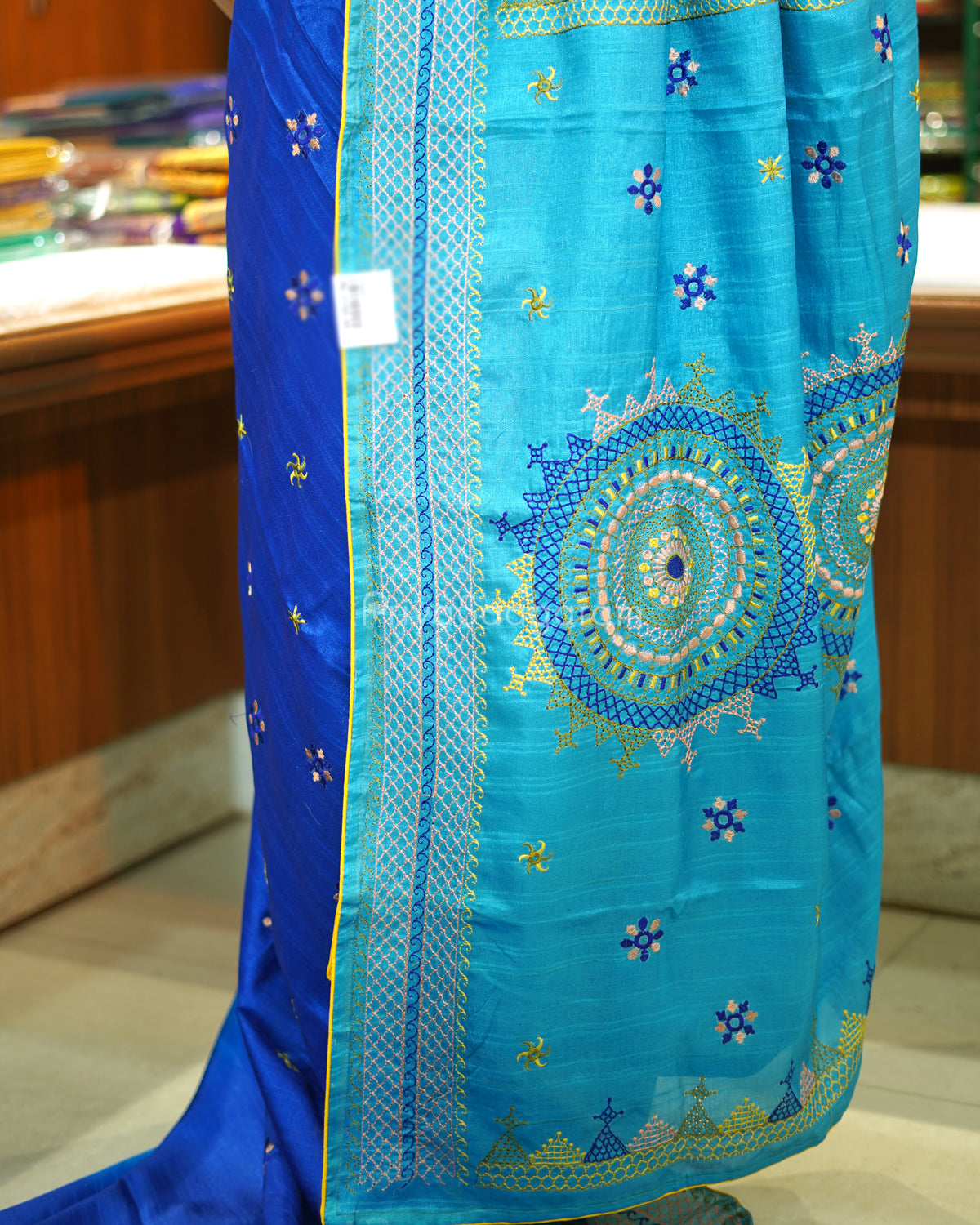 Blue Shaded Lambani Embroidery Tussar - PE400