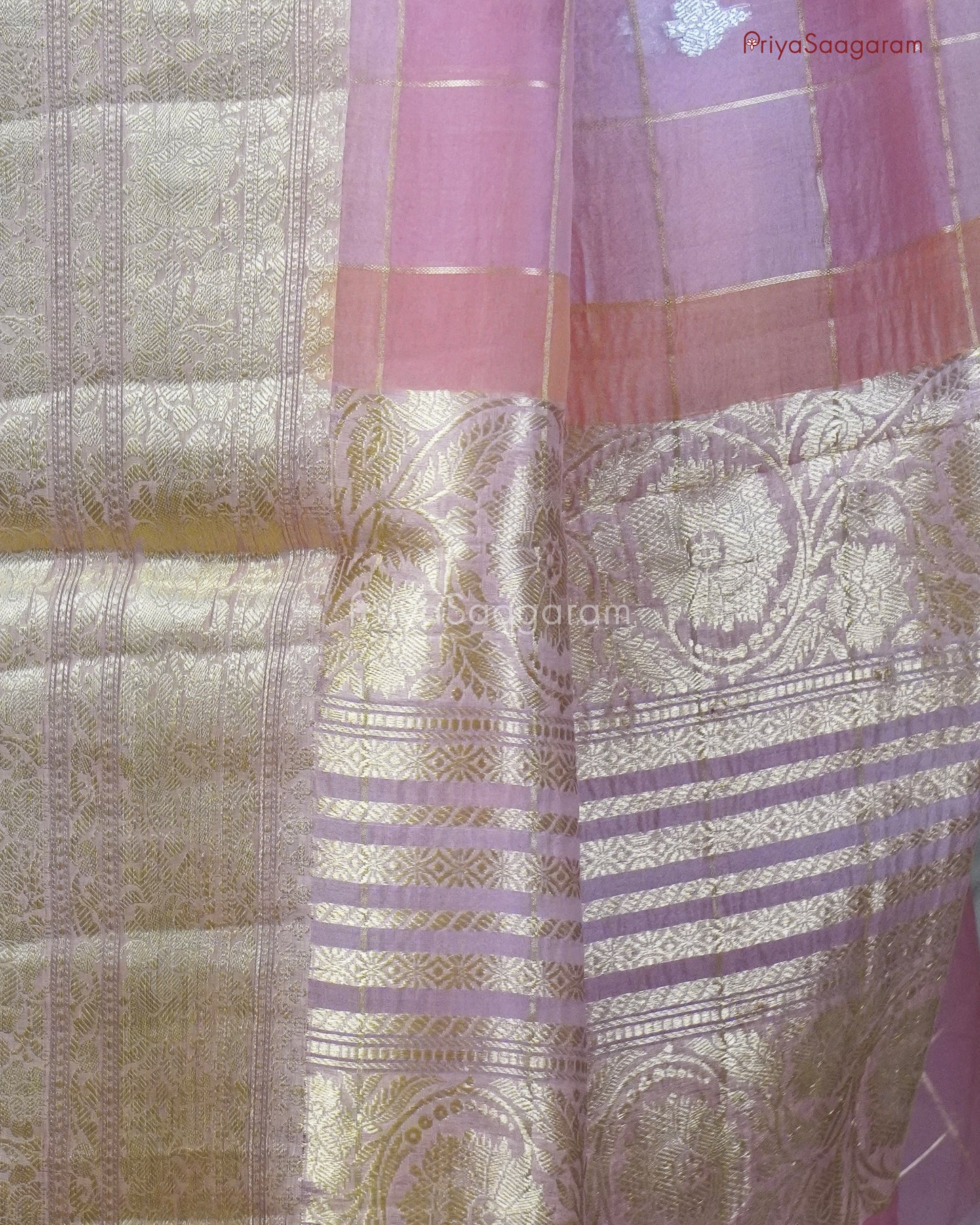 Rose Pink Checked Kora Organza - PC3216