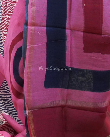 Deep Pink Painted Chanderi - PC1810