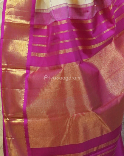 Cream Pink Kattam Kanchipuram - M14208