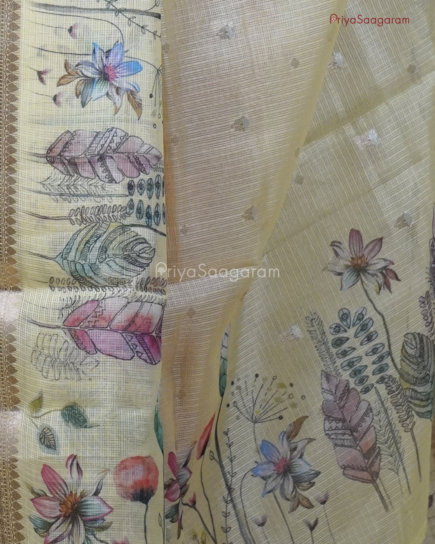 Yellow Floral Zari Kota - PC3555