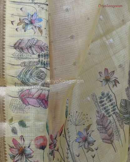 Yellow Floral Zari Kota - PC3555