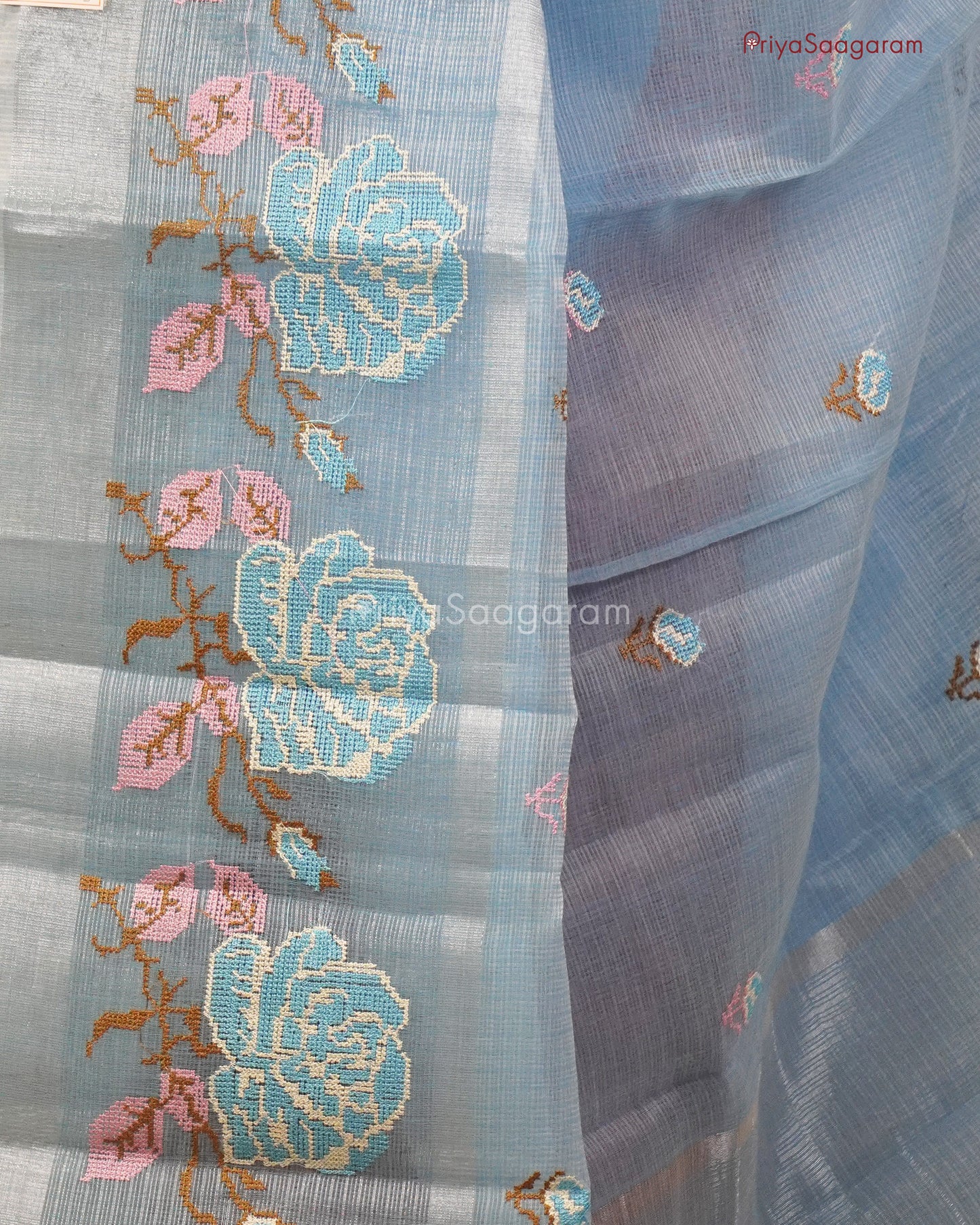 Soft Blue Embroidery Kota Cotton  - PC3618