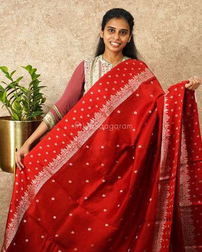 Bright Red Silver Zari Chiniya Silk - PD4556