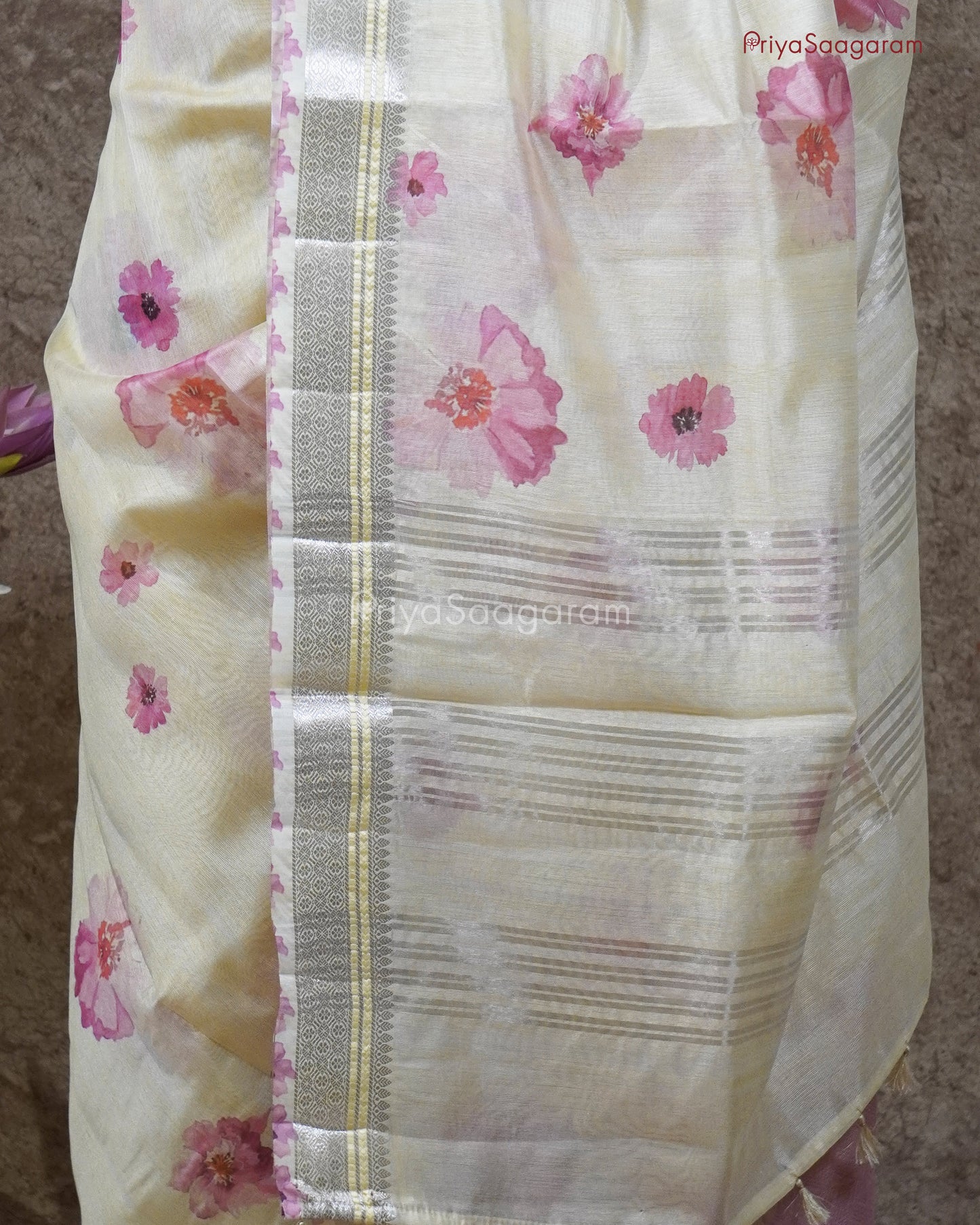 Dreamy Cream Floral Tussar - PC3293