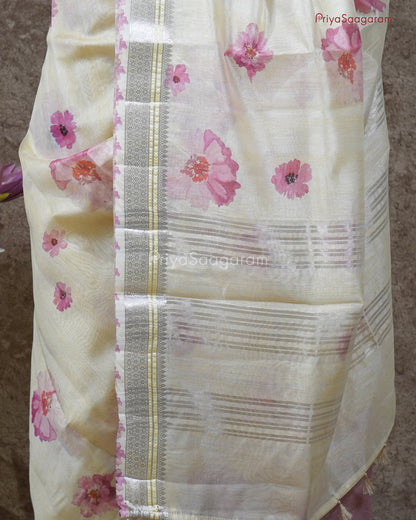 Dreamy Cream Floral Tussar - PC3293