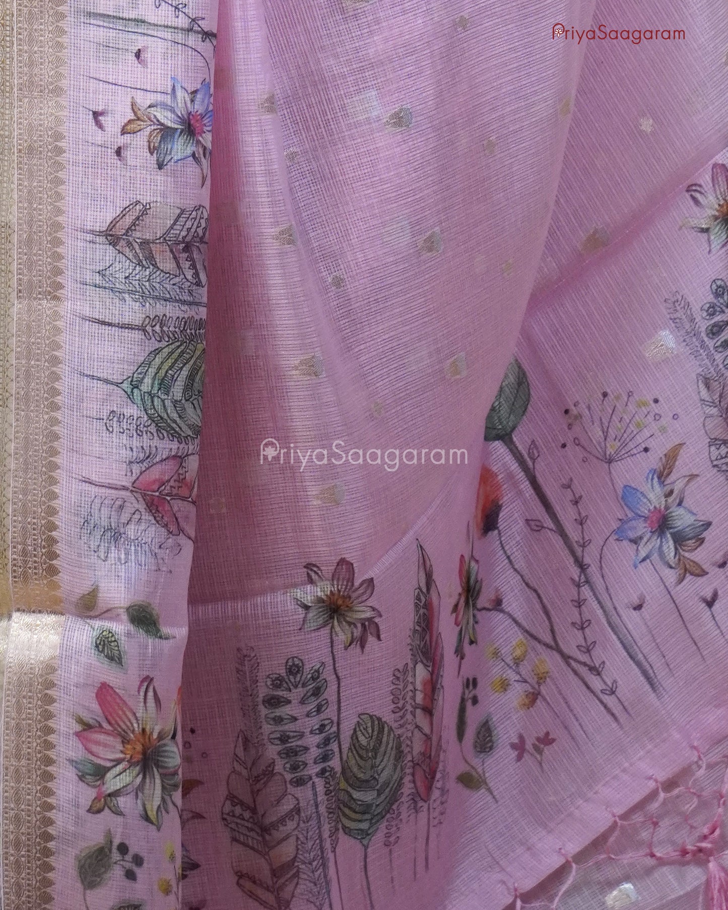 Pink Floral Zari Kota - PC3552