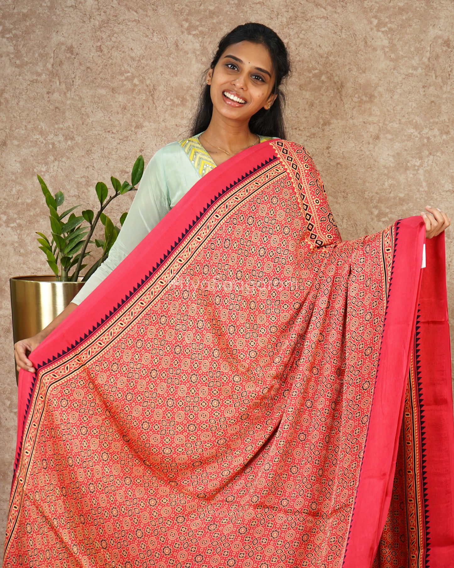 Mittai Pink Ajrak Modal Silk - PD1747