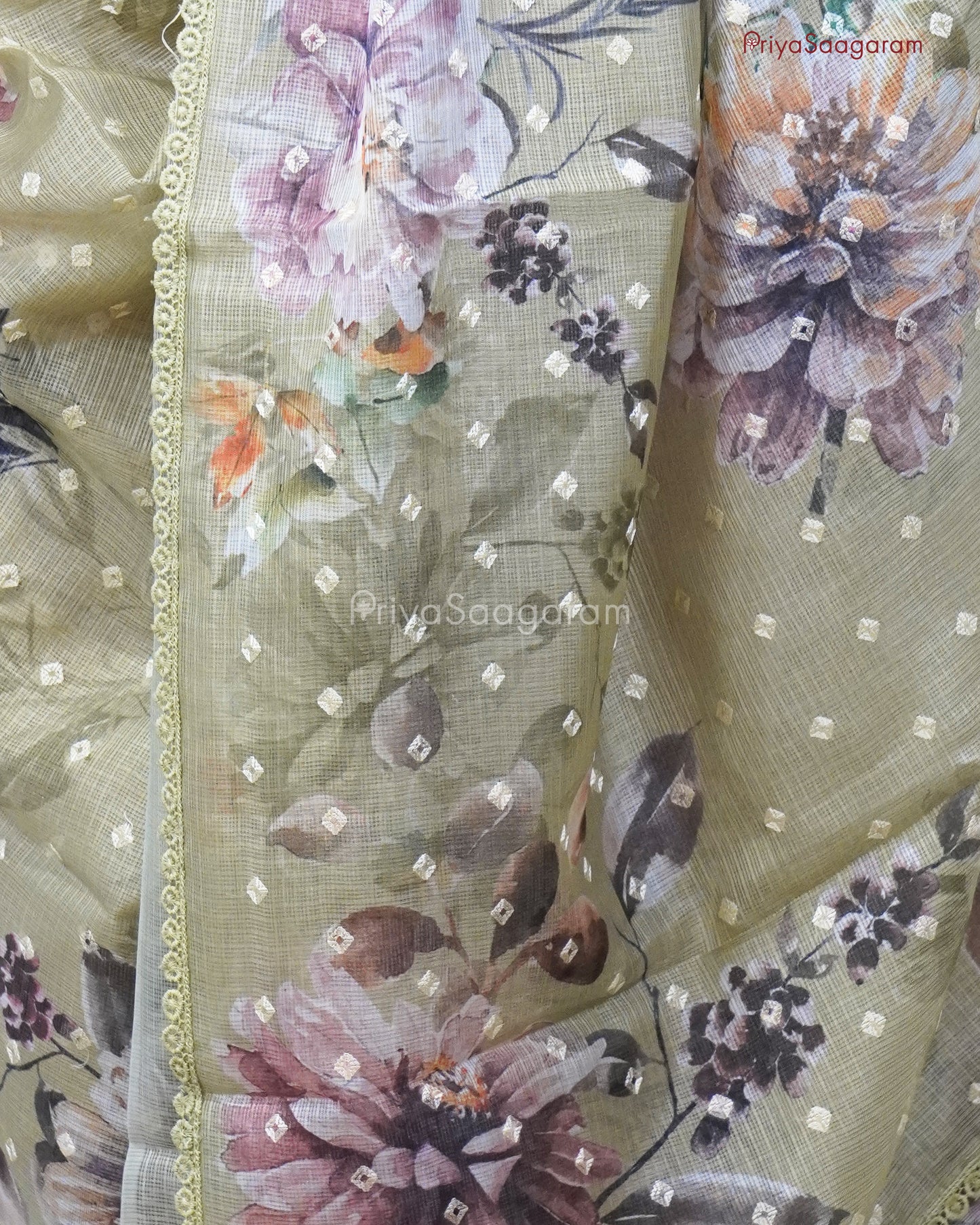 Sheen Green Floral Kota - PC3557